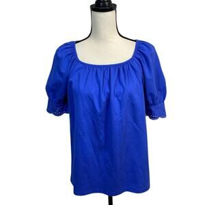 NWT Ann Taylor Blue Knit Top Short Eyelet Sleeves Size XS